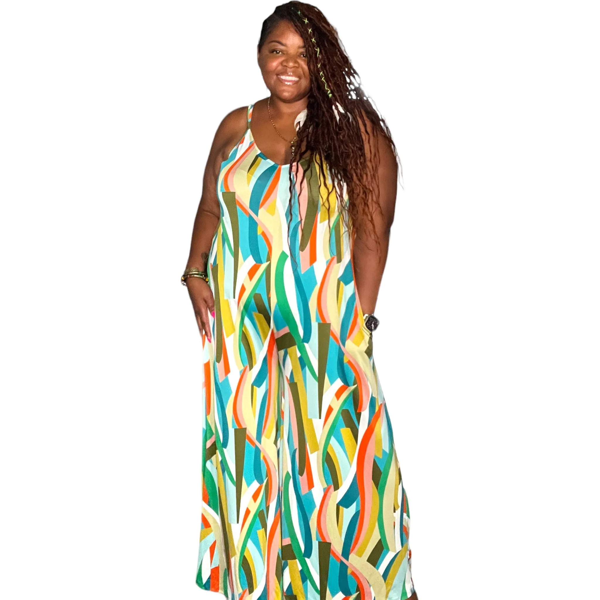 Women's Splash Of Color Wide leg Jumpsuit With Pockets