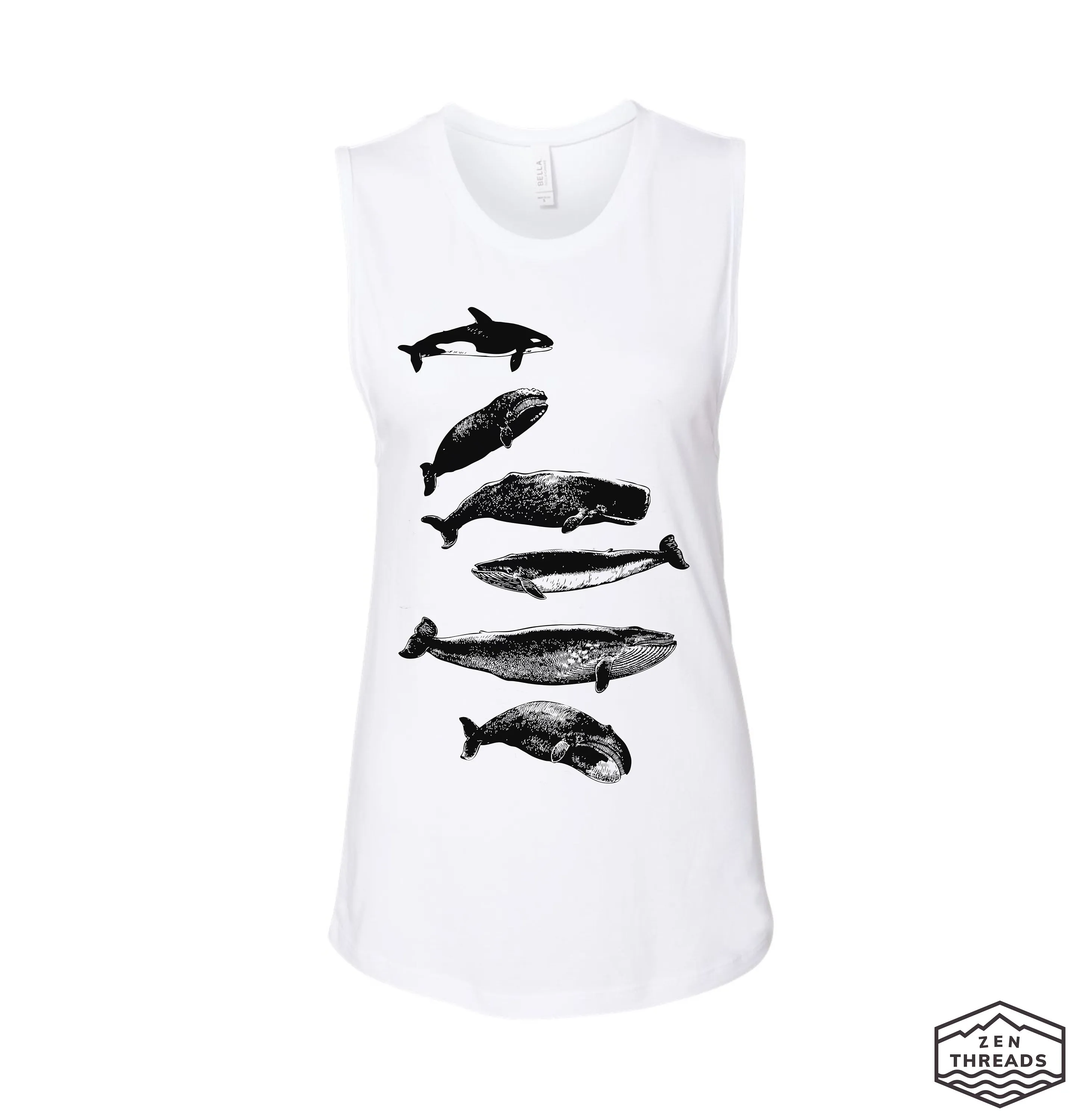 Womens WHALES Muscle Tank workout fitness tee ocean lover big fish waves top t-shirt beach apparel ladies sleeveless top orca whale watching